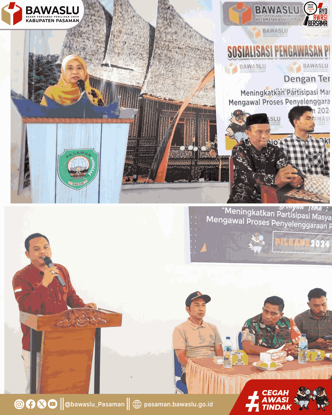 Pembukaan acara sosialisasi Partisipatif oleh Ketua dan anggota Bawaslu Kabupaten Pasaman