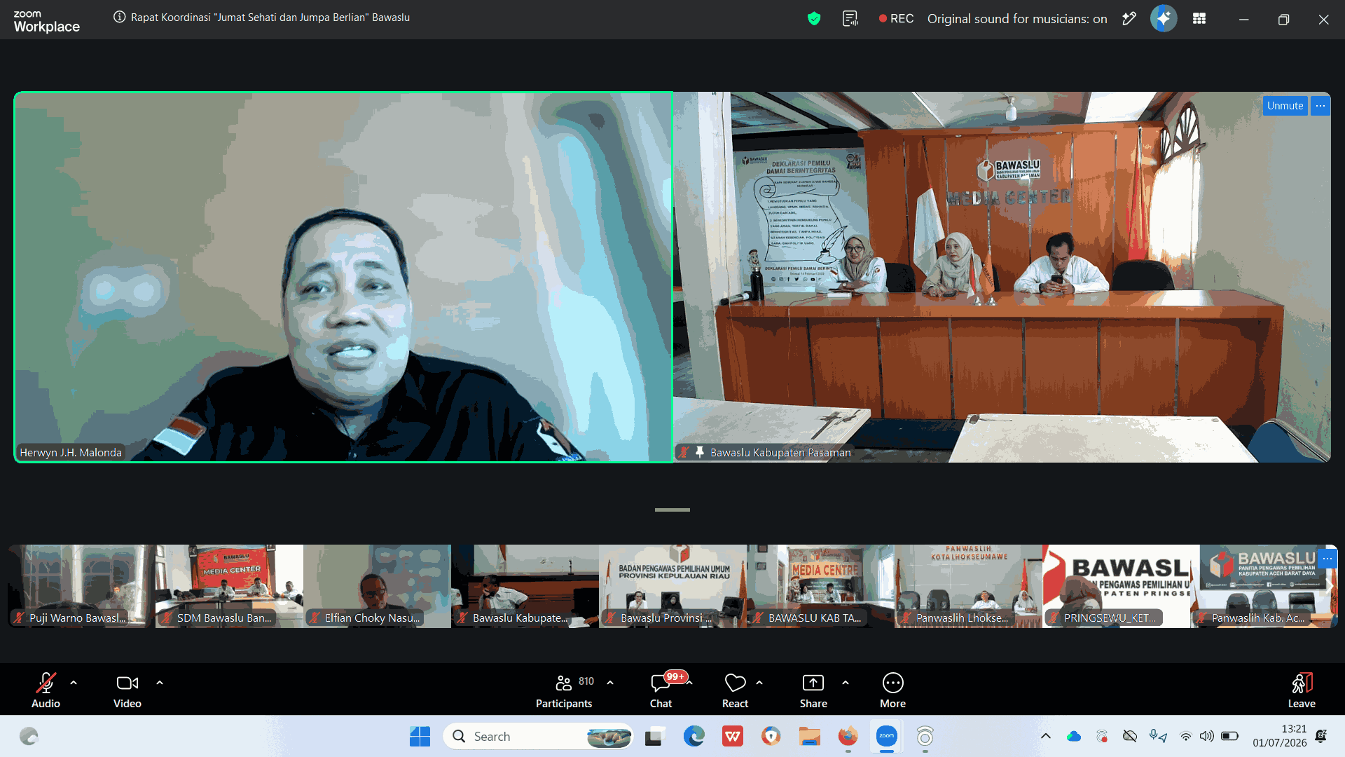 Rapat Koordinasi Program Jumat Sehati dan Jumpa Berlian yang diselenggarakan oleh Bawaslu Republik Indonesia secara daring melalui Zoom Meeting, Rabu (1/7/2026).